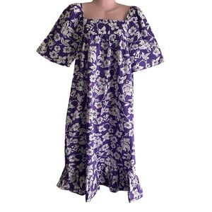 Vintage Haband MuuMuu Womens Size 2X Floral Purple White Lounge Dress